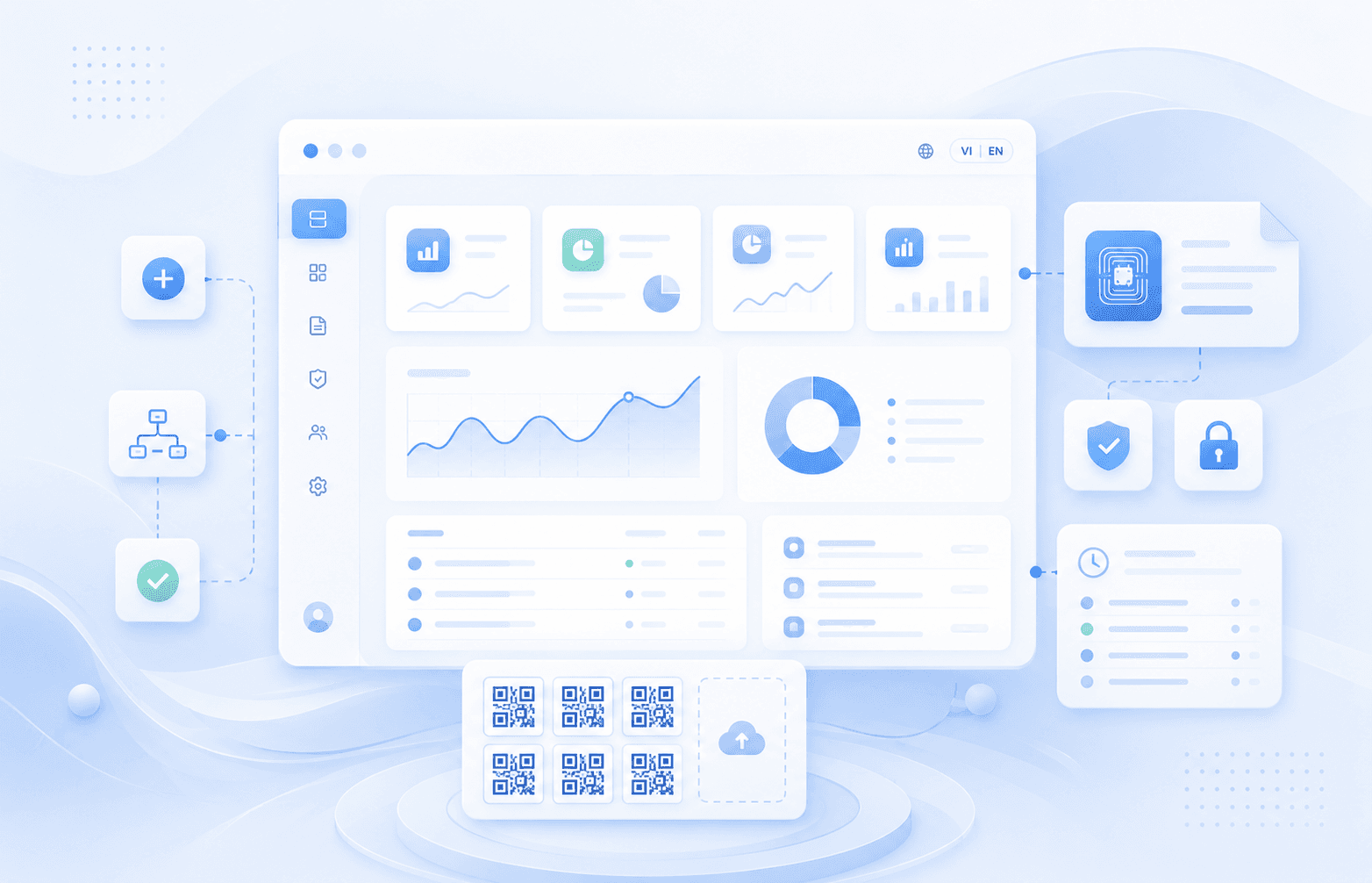 Bảng điều khiển web Vlabel — quản trị tập trung, nhật ký kiểm toán, sinh QR hàng loạt